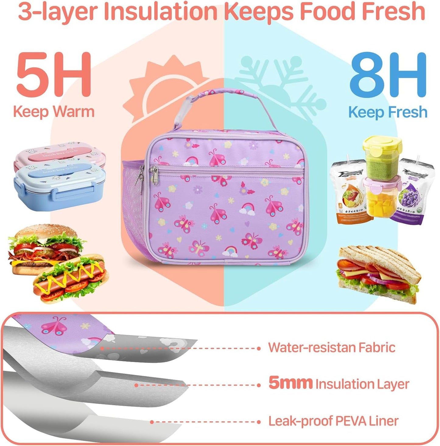 Kids Lunch Bag Boys - Insulated Kids Lunch Box Reusable Lunchbox with Water Bottle Holder Toddler Lunch Tote Bag for School Daycare, Black Dino Fossil