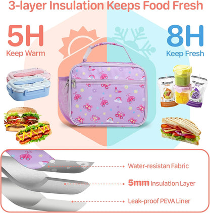 Kids Lunch Bag Boys - Insulated Kids Lunch Box Reusable Lunchbox with Water Bottle Holder Toddler Lunch Tote Bag for School Daycare, Black Dino Fossil