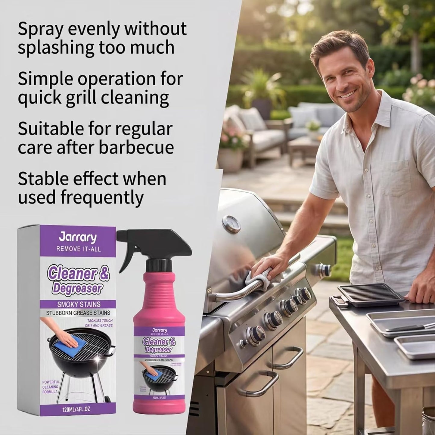 Fast-Acting Heavy-Duty Grill Degreaser Spray, Grill Cleaner, Quick Foaming Multi-Surface Barbecue Degreaser for Outdoor Grills, Stainless Steel Grates, Oven Racks, Vent Hoods & Stovetops (1pcs)