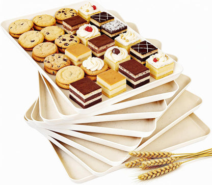 YOUBET 6 PCS Plastic Serving Trays - White Trays for Serving Food - Super Strong Disposable Platters, Heavy Duty Plastic Trays for BBQ, Picnic, Party, Wedding