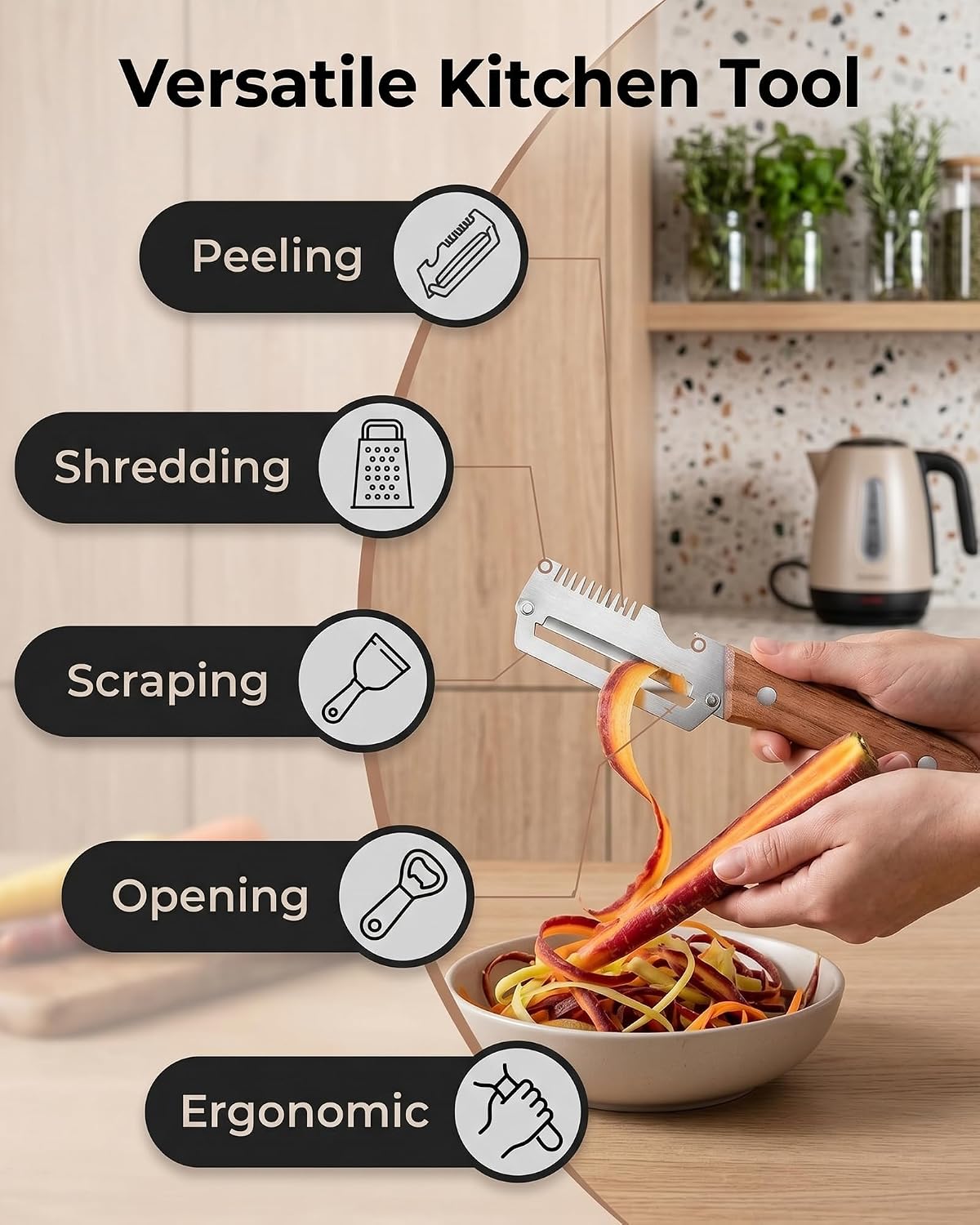 Vegetable Peeler with Wooden Handle and Bottle Opener,2026 Upgrade Multifunctional Stainless Steel Peeler,Vegetable Peeler for Kitchen,Suitable for Vegetables or Fruits that Need to Be Peeled(2PCS)