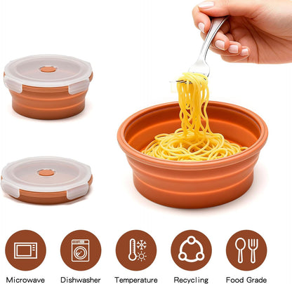 Collapsible Bowls with Lids, Reusable Silicone Food Storage Containers for Meal Prep, Camping Must Haves Accessories ， Microwave Freezer Safe Dishwasher Safe Leak Proof，Set of 4 with Lids