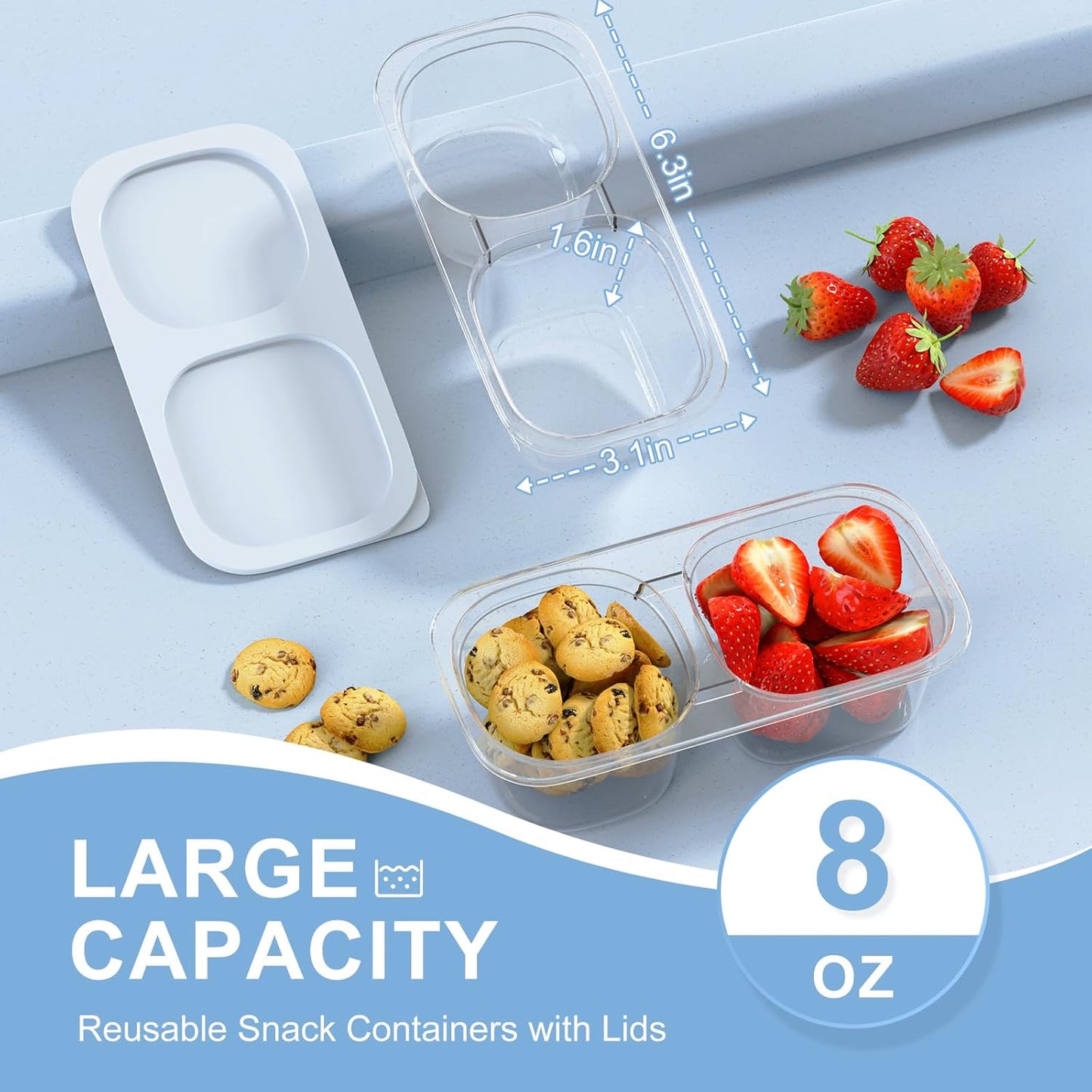 Snack Pack Containers for Kids, 5 Pack Reusable Snack Containers with Lids, 2 Compartment Small Bento Snack Box, BPA-Free, Lunchbox Accessories for Travel