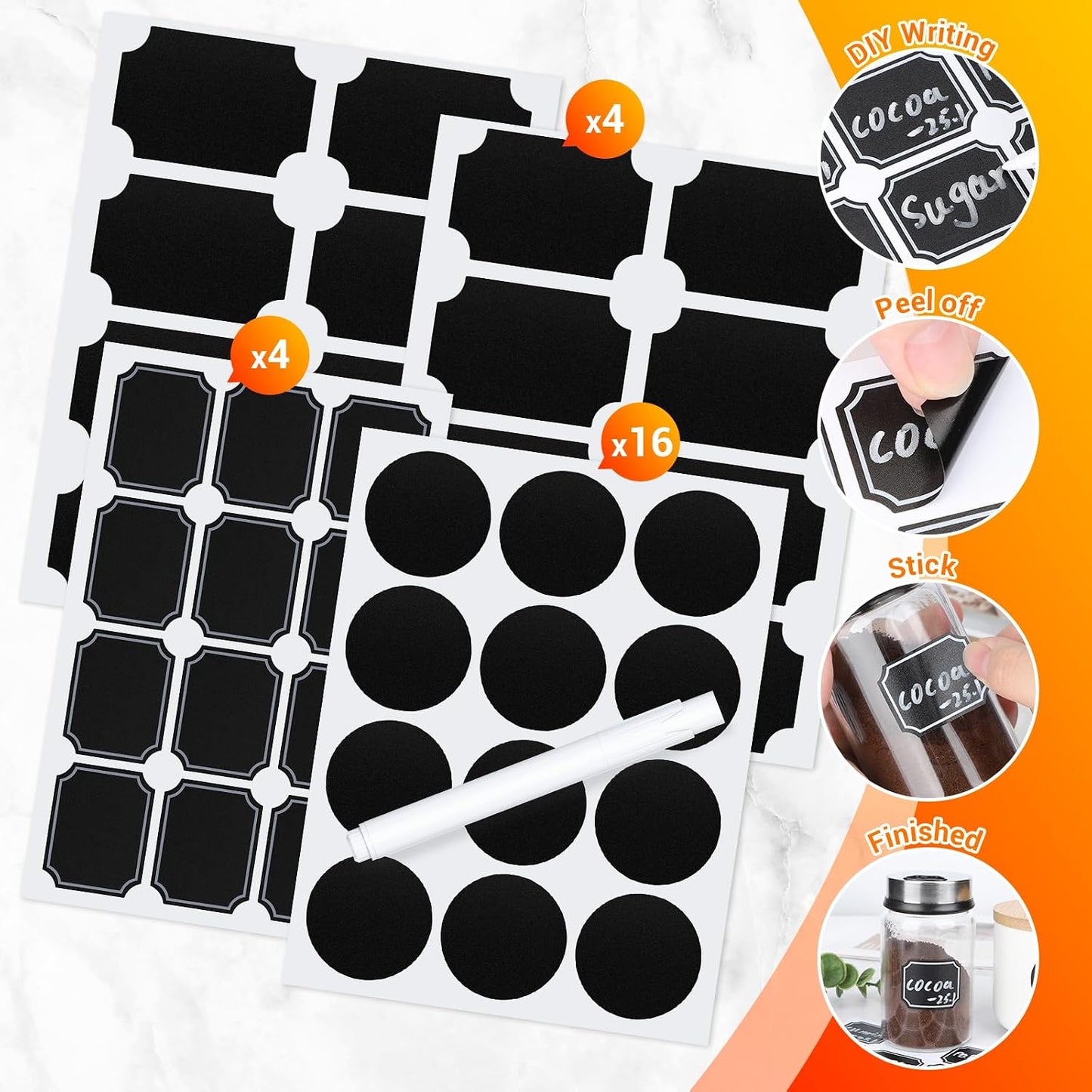 Segarty Food Label Stickers, 300 Pcs Blank Expiration Date Stickers to Write On, with 1 Black Pen, Waterproof Removable Freezer Labels for Glass Spice Jars, Canister, Food Container