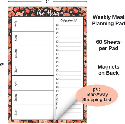 Global Printed Products 8.5" x 11" Horizontal Meal Planning Pad, 60-Sheets, Soft Pink Floral