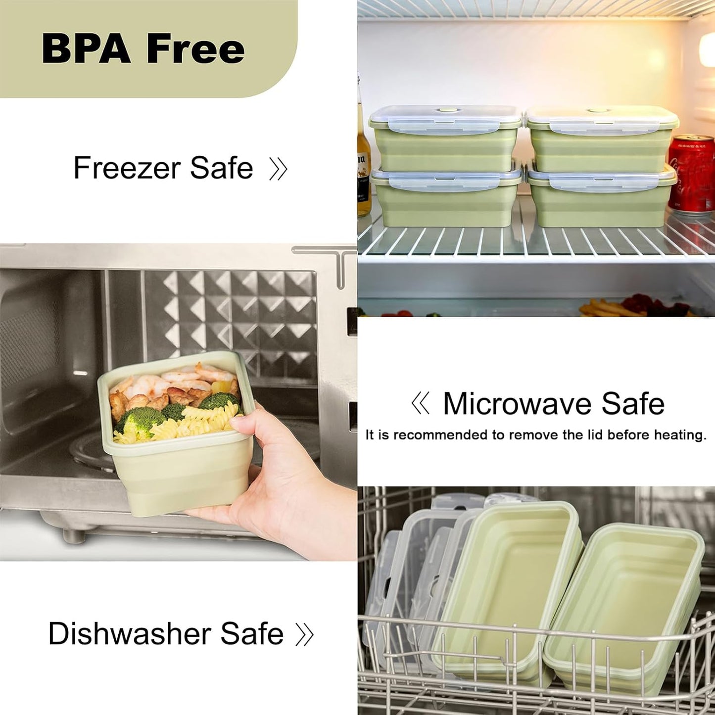 Large Silicone Food Storage Containers 68oz/2000ml 4 Pack | Collapsible Meal Prep Containers, Airtight Leakproof Lid, Containers for Camping, Microwave Freezer Dishwasher Safe