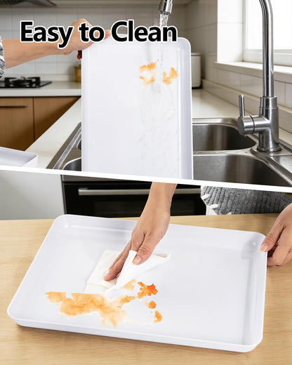 YOUBET 6 PCS Plastic Serving Trays - White Trays for Serving Food - Super Strong Disposable Platters, Heavy Duty Plastic Trays for BBQ, Picnic, Party, Wedding