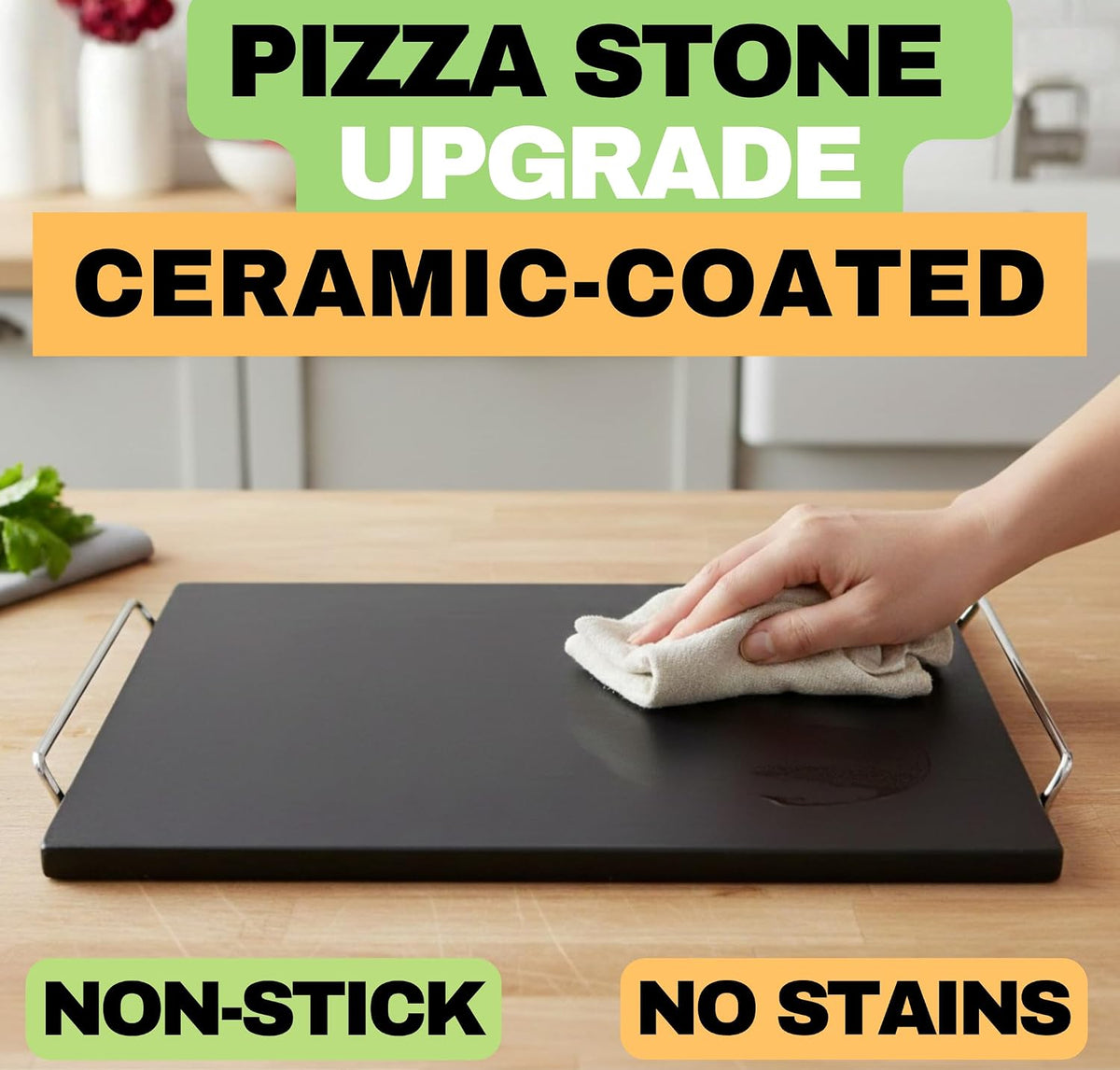 Pizza Stone for Oven and Grill Set - 5PCS Pizza Making Accessories Kit - 15 inch Pizza Stone with Handles, Pizza Peel, Pizza Cutter, Dough Tool - Baking Stone for Bread - Large Rectangular Oven Stones