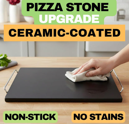 Pizza Stone for Oven and Grill Set - 5PCS Pizza Making Accessories Kit - 15 inch Pizza Stone with Handles, Pizza Peel, Pizza Cutter, Dough Tool - Baking Stone for Bread - Large Rectangular Oven Stones