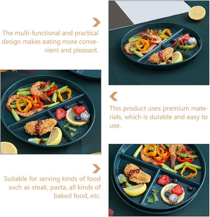 GALPADA Pp Plastic Three-compartment Divided Dinner Plate, 3-grid Portion Control Tray in Dark Green, Food-grade Plastic Breakfast Plate for Portion Management and Meal Prep