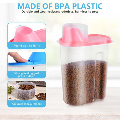 SenseYo Pet Food Storage Container 2lb 2.5L Translucent Cat Dog Food Storage Container Dispenser with Measuring Cup Pour Spout Sealed Cover for Pets (Pink 1pcs)