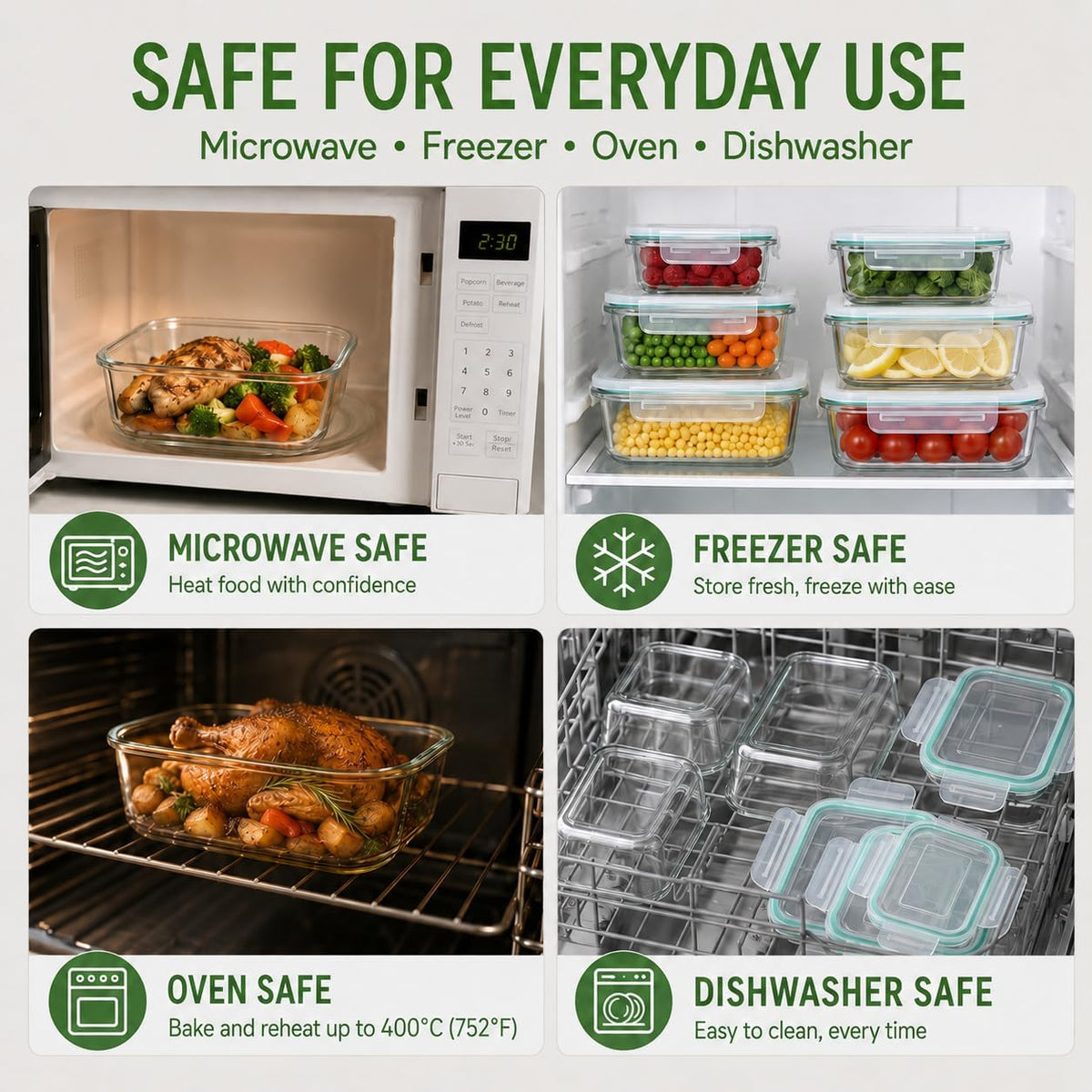 Melovom 8 Pack Glass Food Storage Containers with Lids, Airtight Glass Meal Prep Containers Set, Borosilicate Glass Food Storage Containers, BPA-Free Lids, Microwave, Oven, Freezer & Dishwasher Safe