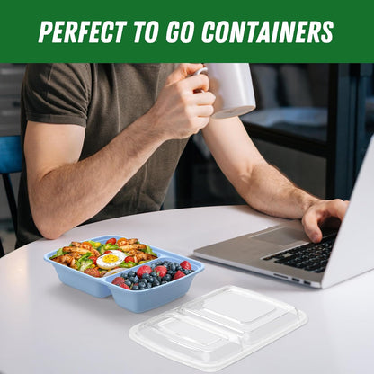 Dealusy 50 Pack (100-Piece) 28 oz Meal Prep Containers Reusable with Lids 2-Compartment, Sturdy Leakproof Food Safe, Microwave Freezer Dishwasher Safe, To Go Take Out Plastic Food Storage, Black