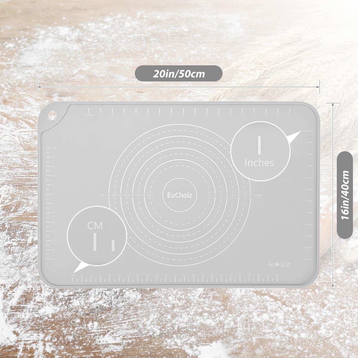 Silicone Pastry Mat 20"*16" Extra Thick Non Stick Baking Mat Food Grade Silicone Dough Rolling Bake Mat with Edge Heightening Blue