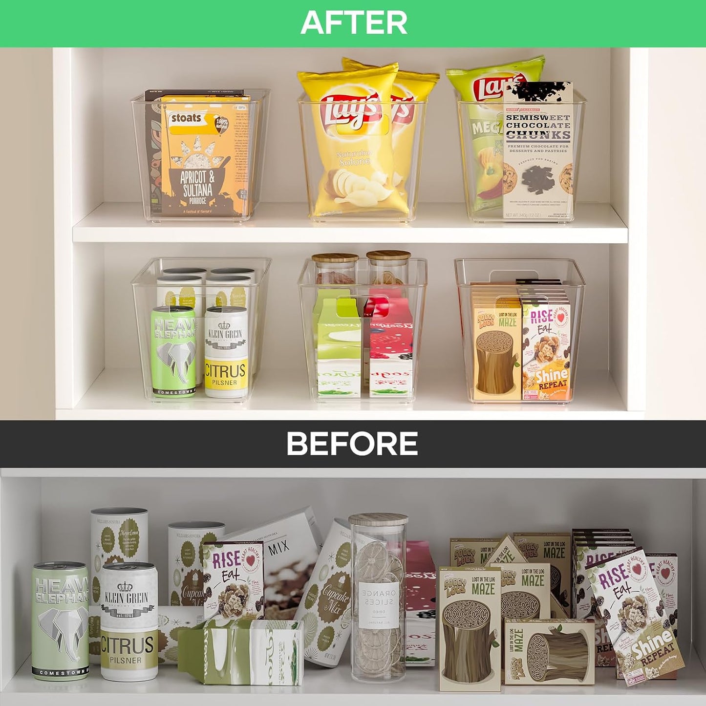 Oprunsy Clear Plastic Storage Bins with Handles, 6 Pack Large Organizer Bins – BPA-Free Kitchen Pantry Fridge Freezer Cabinet Organizers, 11" L × 7.5" W × 6" H