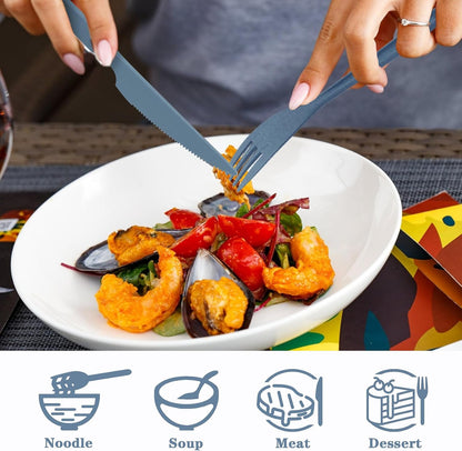 Large Reusable Travel Utensils Set with Case, Plastic Set for Adults Travel Picnic Camping, Portable Flatware Cutlery Set with Chopsticks for Daily Use(Black)