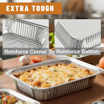 20 Pack 9x13 Aluminum Foil Pans with Lids - Heavy Duty Disposable Baking Pans, Oven Safe Steam Table Trays for Cooking, Meal Prep, Catering, Party, Food Storage & Transport - Silver, 2.5" Deep