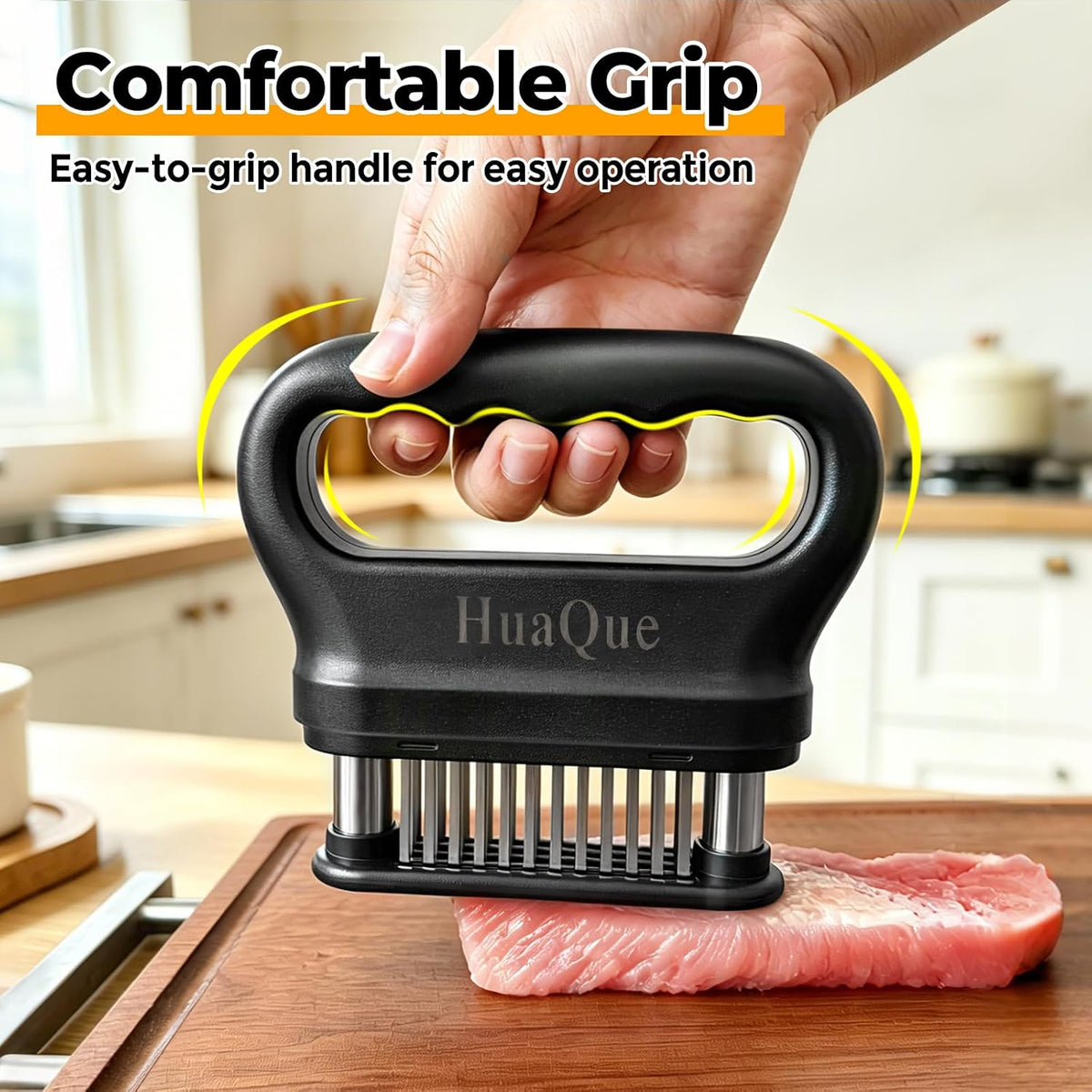Meat Tenderizer, 48 Stainless Steel Needle Blade, Cleaning Brush and Safety Helmet, Used to Tenderize Steak, Chicken, Perfect for Family BBQs, Great Cooking Gift for Dad, Mom, Husband, Wife
