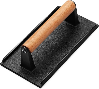 AIVIKI Burger Press, Smash Burger Press for Blackstone Griddle, Heavy Duty Cast Iron Round 6.9In & Rectangular 8.2x4.2In Bacon Grill Press with Wood Handle, Meat Steak Weight for Sandwich, Paninis