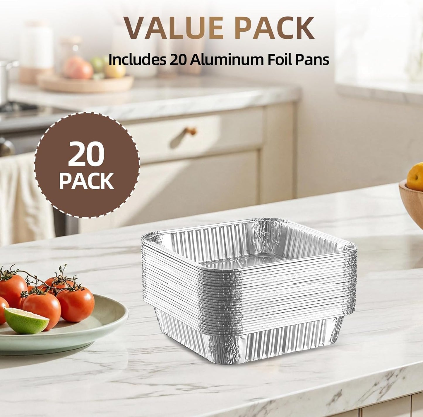 20 Pack 9x13 Aluminum Foil Pans with Lids - Heavy Duty Disposable Baking Pans, Oven Safe Steam Table Trays for Cooking, Meal Prep, Catering, Party, Food Storage & Transport - Silver, 2.5" Deep