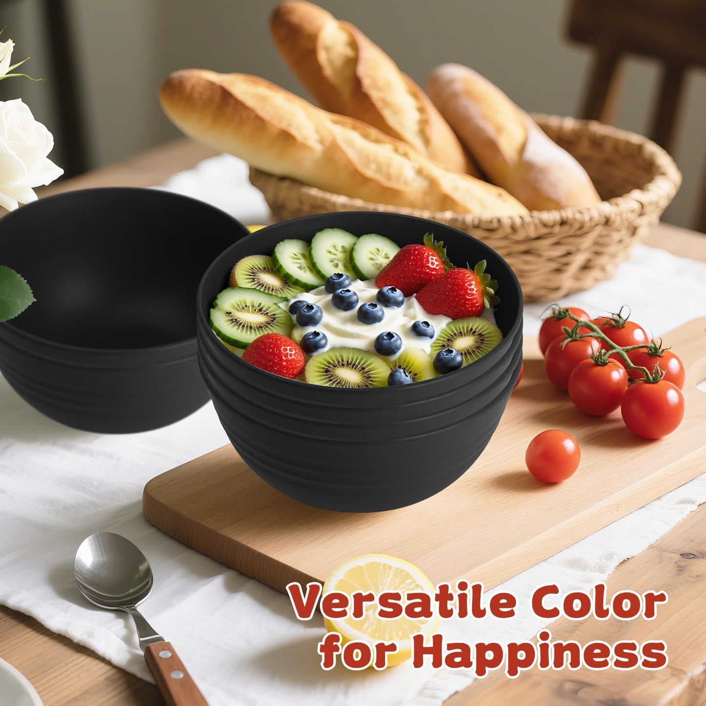 Wrova Wheat Straw Bowls for Kitchen set of 6,Anti-Scald Thick Soup Bowls 40oz,Microwave and Dishwasher Safe Bowl Sets, Unbreakable Cereal Bowl Sets. Vibrant Series