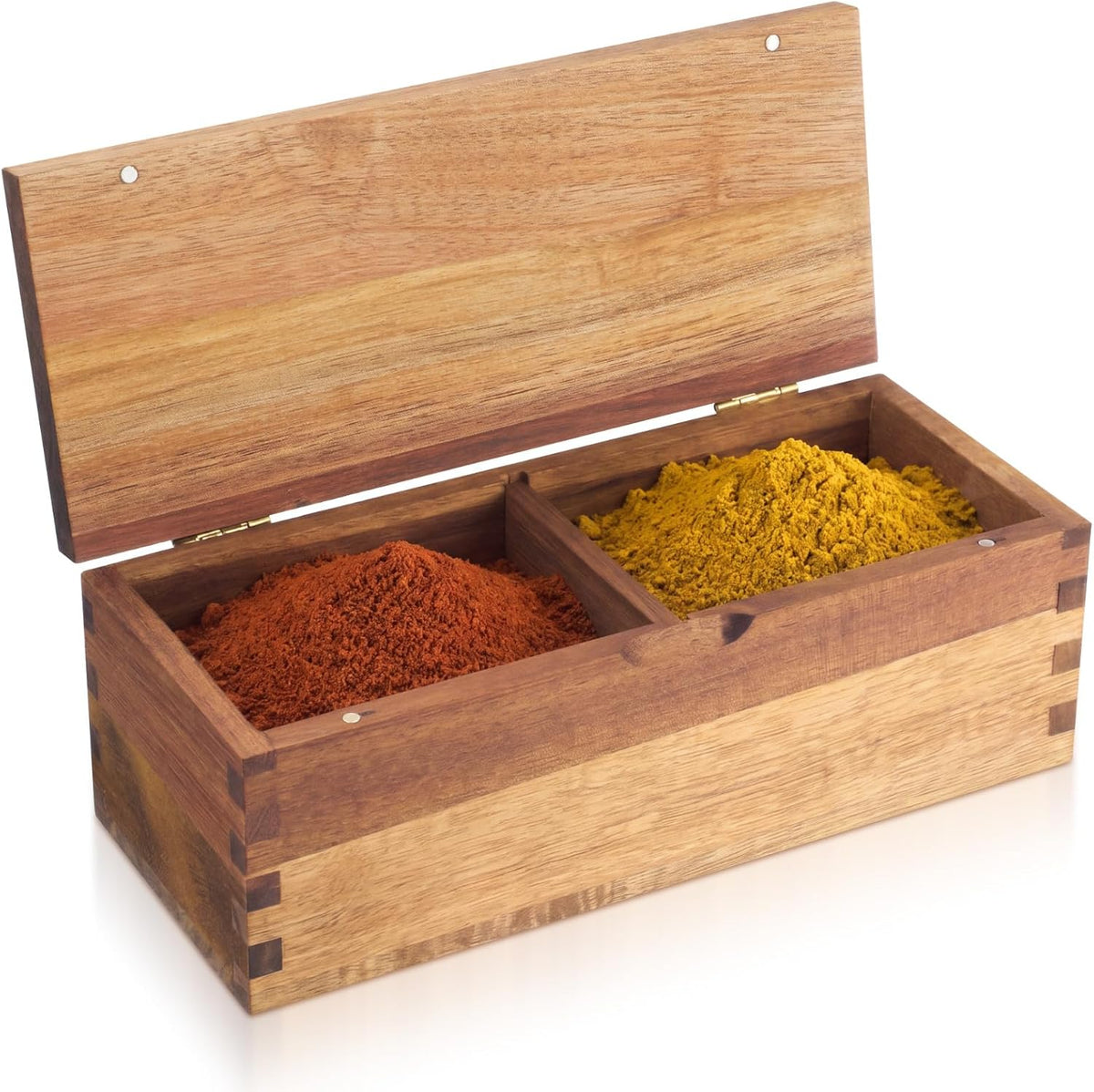 Acacia Wood Salt Cellar Spice Box with Magnetic Lid 29oz Large Capacity Salt Organizer 3 Compartments for Kitchen Countertop, Pepper, Seasonings, Spices, Grilling & Cooking