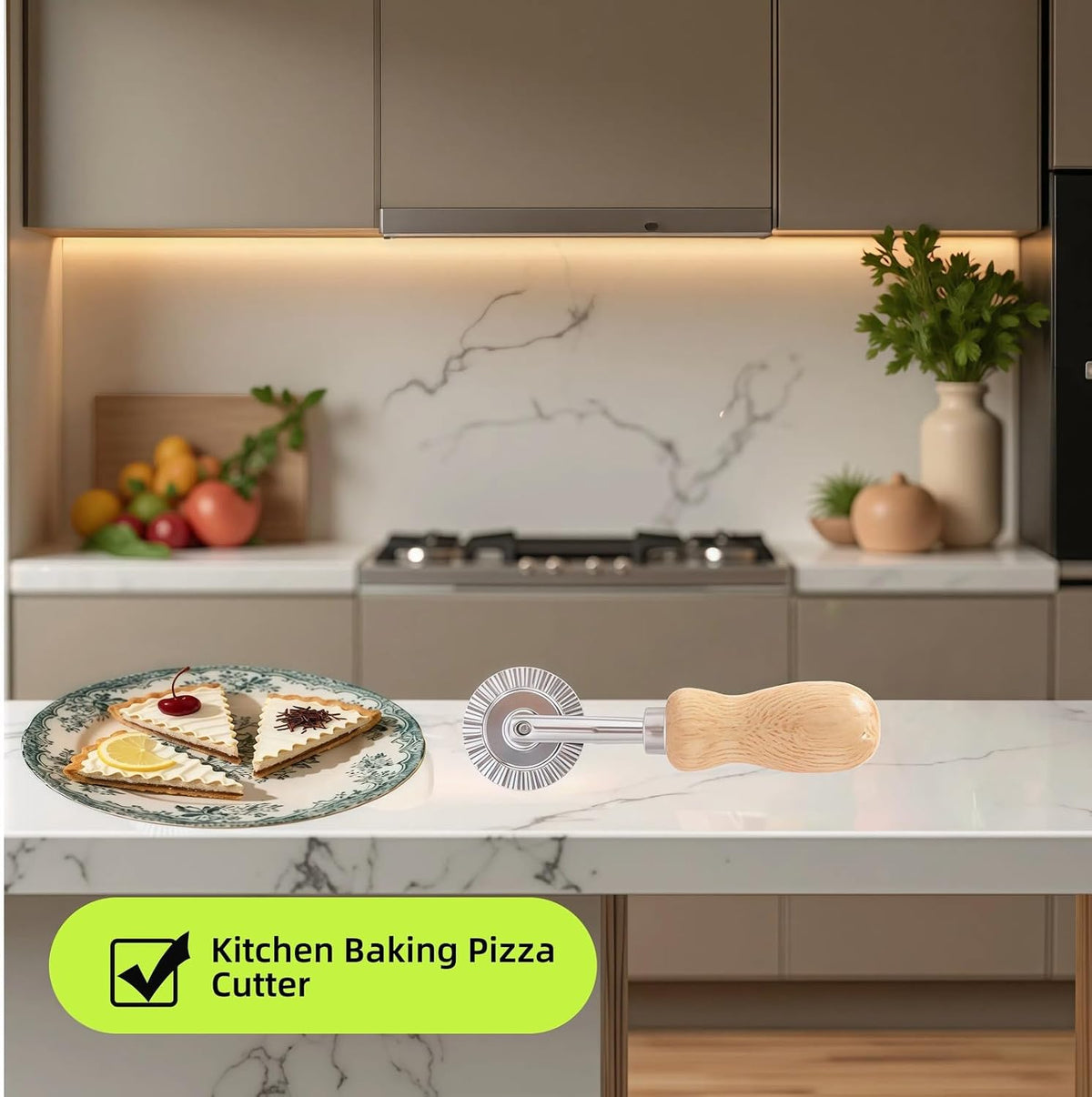 Pasta Maker Cutter Wheel - Pastry Cutter Wheel - Dough Ravioli Pizza Cutter Wheel for Home and Kitchen,Wooden Handle and Zinc Alloy Fluted 5.24"L x 1.3"W