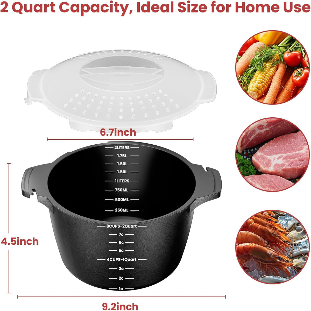 Large Microwave Cookware Steamer 2 Quart Vegetable Cooker for Cooking
