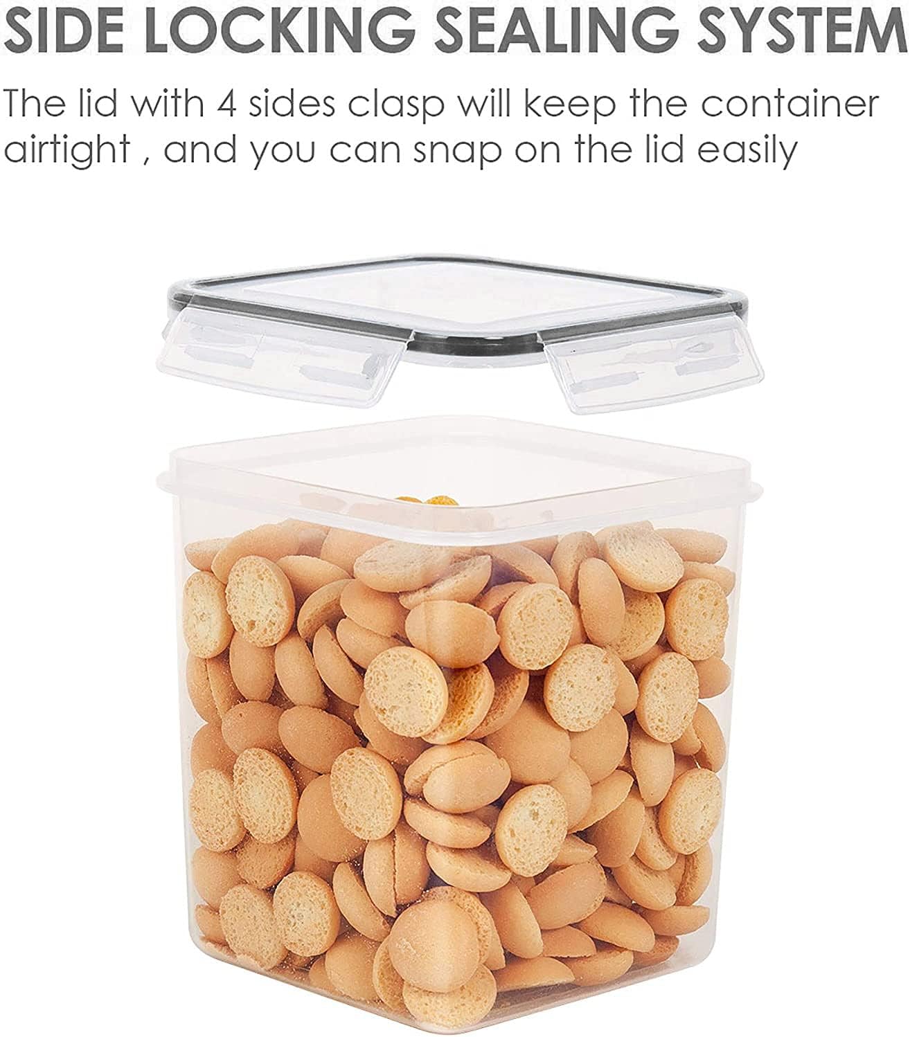 Vtopmart 4 PCS Large Food Storage Containers 5.2L / 175oz, 4 Pieces BPA Free Plastic Airtight Canisters for Flour, Sugar, Baking Supplies, Rice with Lids, 4 Measuring Cups and 24 Labels, Black