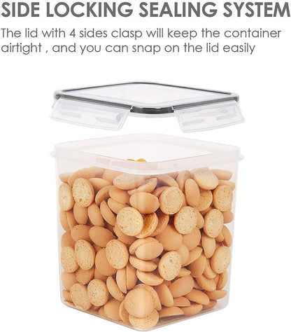 Vtopmart 4 PCS Large Food Storage Containers 5.2L / 175oz, 4 Pieces BPA Free Plastic Airtight Canisters for Flour, Sugar, Baking Supplies, Rice with Lids, 4 Measuring Cups and 24 Labels, Black