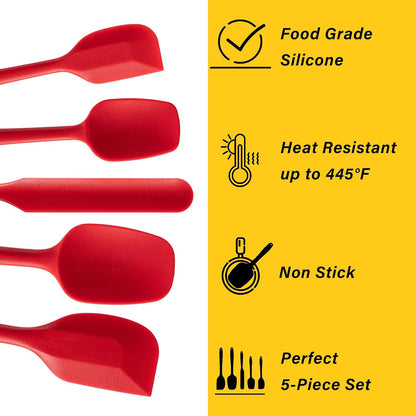 Silicone Spatula Set, 5 Piece Food Grade Rubber Spatulas for Baking, Cooking, and Mixing High Heat Resistant Non Stick Dishwasher Safe BPA-Free (Multicolor)