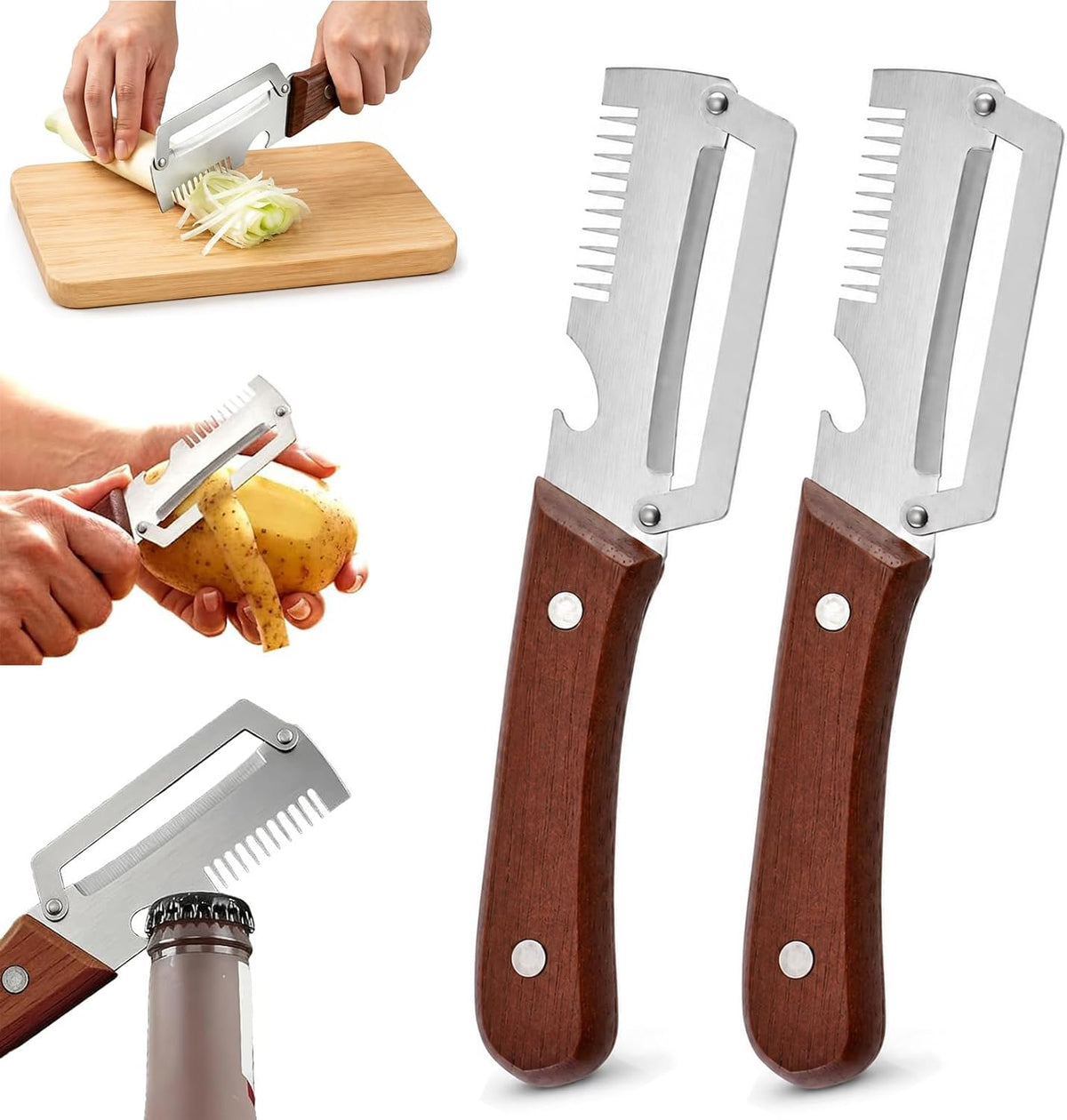 2-PACK Multifunctional Kitchen Vegetable Peeler – Stainless Steel Blade, Ergonomic Handle & Ideal for Fruits and Vegetables 3 In 1 Multi-Function Thickened Fruit Peeler Knife, Peel Julienne (2*Mixed)