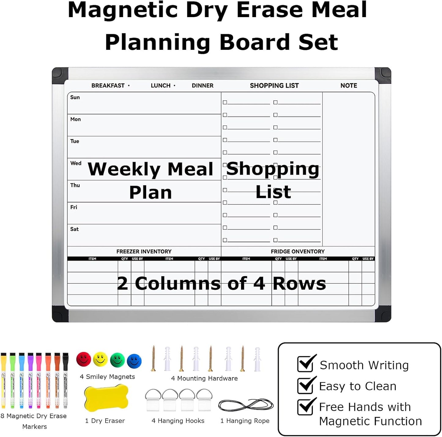 EAONE Weekly Meal Planner & Whiteboard for Wall Double-Sided, 16 x 12 IN Magnetic Dry Erase Menu Board for Kitchen/Food Calendar/Grocery Shopping Lists, with 8 Markers & Eraser & 4 Magnets