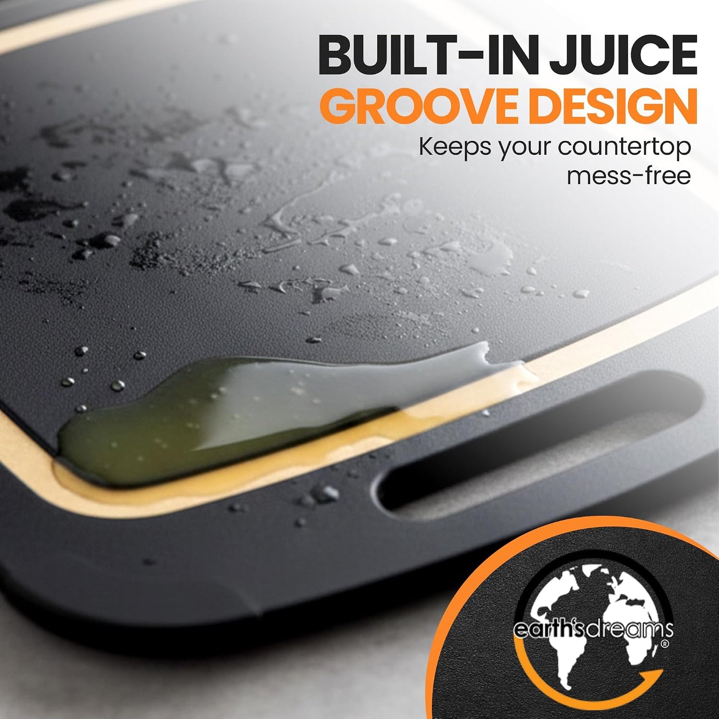 Earth's Dreams Composite Wood Cutting Board Set of 3 – Built In Juice Groove, Dishwasher Safe,Cutting Boards for Kitchen – Large, Medium & Small Non-Slip Wood Charcuterie & Chopping Boards (Tan/Black)