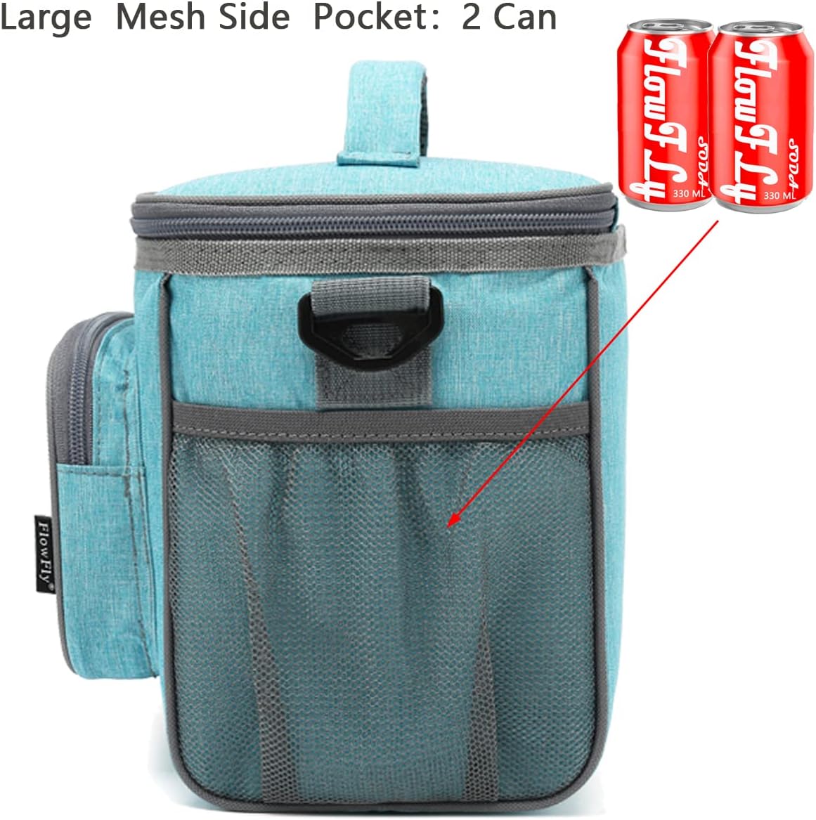 FlowFly Insulated Reusable Lunch Bag Adult Large Lunch Box for Women and Men with Adjustable Shoulder Strap,Front Zipper Pocket and Dual Large Mesh Side Pockets,Cherry - Colors B