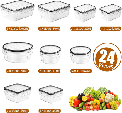 PRAKI 48 Pack Food Storage Containers with Airtight Lids (24 Containers & 24 Lids), Kitchen storage containers for Pantry Organizers and Storage, Meal Prep Container with Labels & Marker