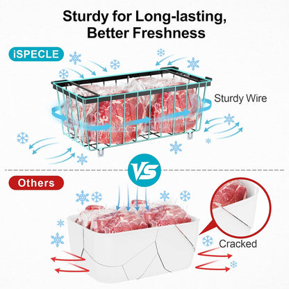 iSPECLE Deep Freezer Organizer Bins, 5 Pack Chest Freezer Baskets for 7 Cu.Ft, Stackable Wire Chest Freezer Organizer Bins for Small Food, Strong Metal with Handles for Meat and Veggies, Black