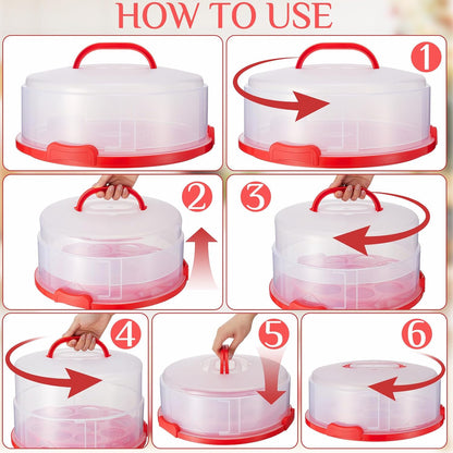 Teenyyou 12 Inch Large Cake Carrier with Lid and Handle for 12" Round 7" High Cake Adjustable Plastic Pies Carrier Portable Cupcakes Transport Container for Cookies Pizza and More(Pink)