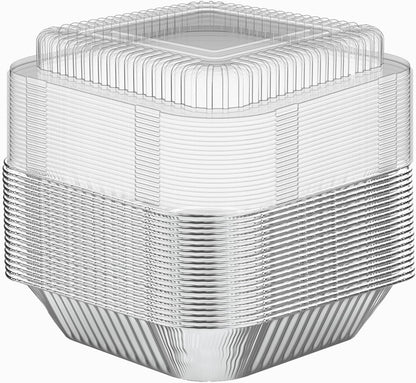WANBAO 20 Pack Foil Pans with Plastic Lids 8 X 8 Inch Disposable Aluminum Tin Foil Baking Pans Meal Prep for Catering Party Meal Prep, Take Out, Freeze, Food Storage, Prepping Food