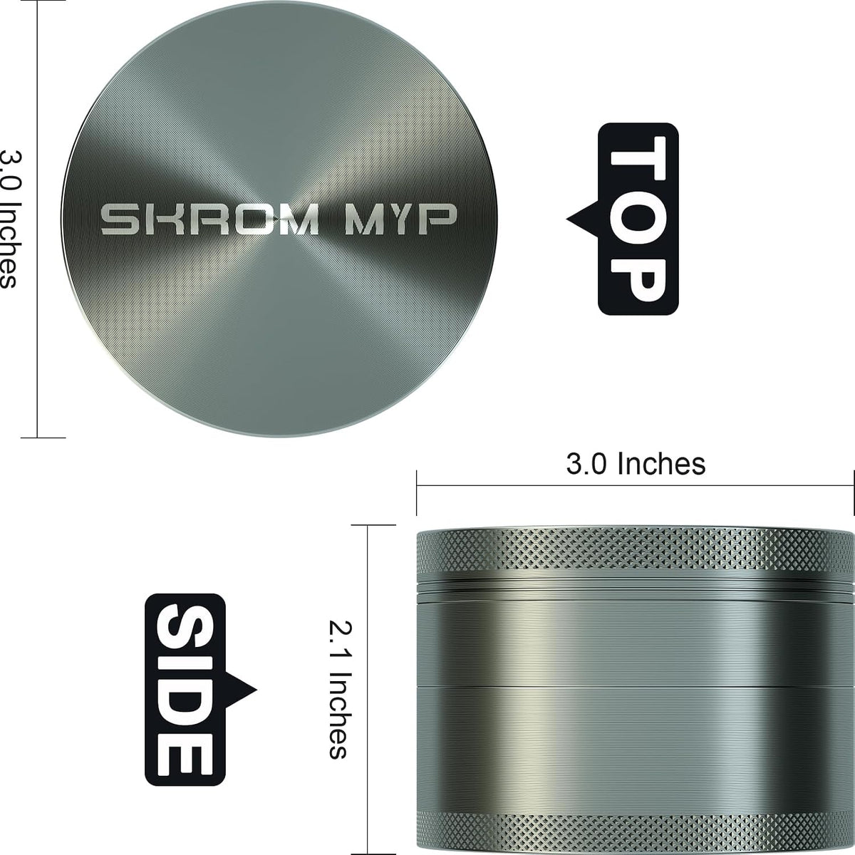 Spice Grinder, Aluminum Large 3" Kitchen Grinder (Grey)