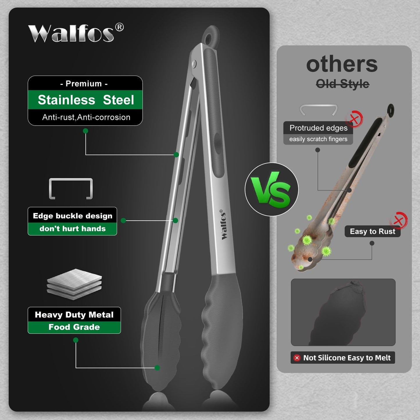 WALFOS Tweezer Tongs for Cooking, Kitchen Tweezers Stainless Steel Pasta Tweezers Tongs for Cooking, Roasting, Grabbing Small Objects, Dessert, BBQ, Spaghetti 3 Pcs (8+10+12-Inch)