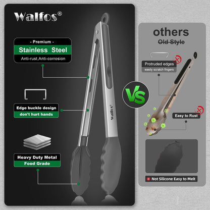 WALFOS Tweezer Tongs for Cooking, Kitchen Tweezers Stainless Steel Pasta Tweezers Tongs for Cooking, Roasting, Grabbing Small Objects, Dessert, BBQ, Spaghetti 3 Pcs (8+10+12-Inch)