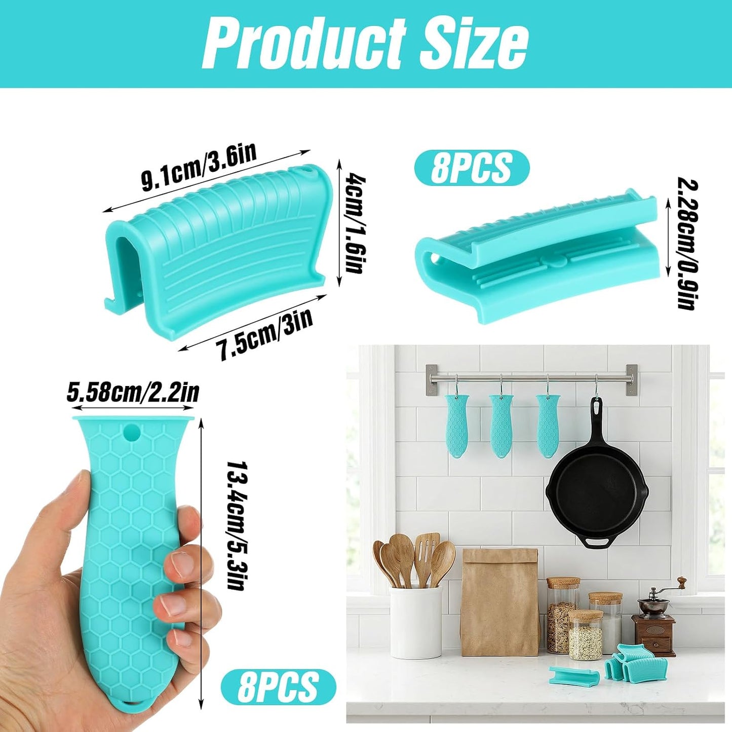 16Pcs Cast Iron Handle Cover Set, Non-Slip Silicone Pot Handle Cover for Frying Pans, Heat Resistant Silicone Handle for Cast Iron Skillet, Casserole Cookware, Cast Iron Skillet Handle Covers, Lake Bl