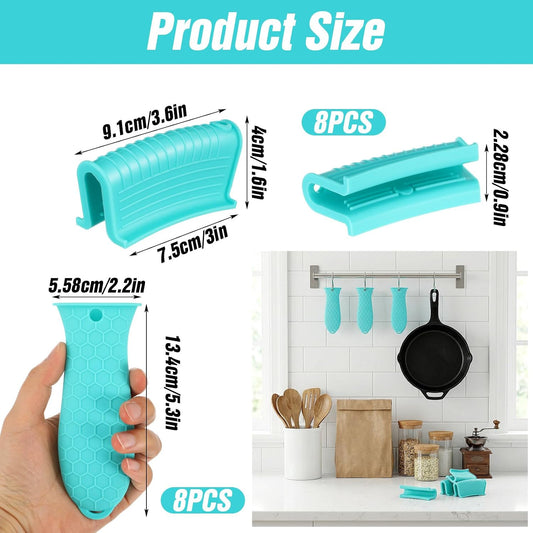 16Pcs Cast Iron Handle Cover Set, Non-Slip Silicone Pot Handle Cover for Frying Pans, Heat Resistant Silicone Handle for Cast Iron Skillet, Casserole Cookware, Cast Iron Skillet Handle Covers, Lake Bl