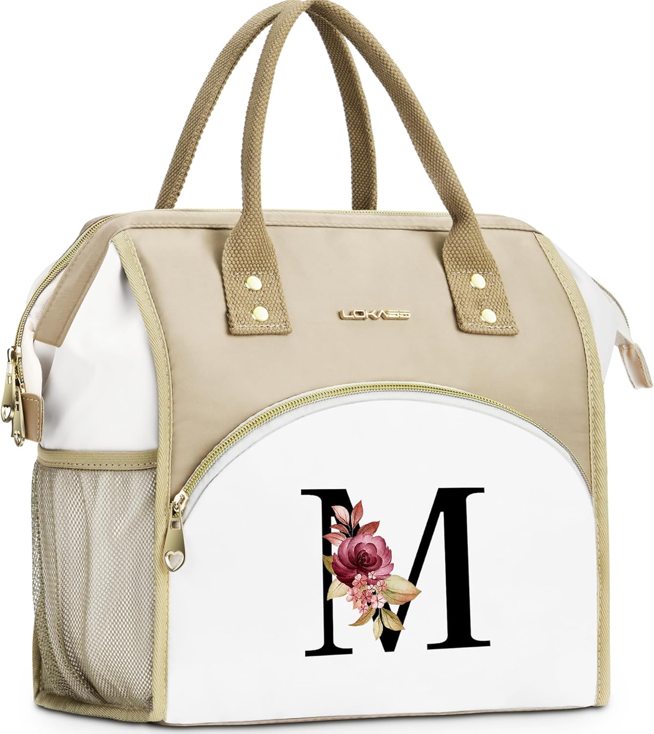 Initial Lunch Bag Women, Cooler Insulated Lunch Bag for Girls, Large Adult Leakproof Lunch Box for Picnic Work, Personalized Tote Bag, Birthday Gifts/Mothers Day Gifts, Letter K.