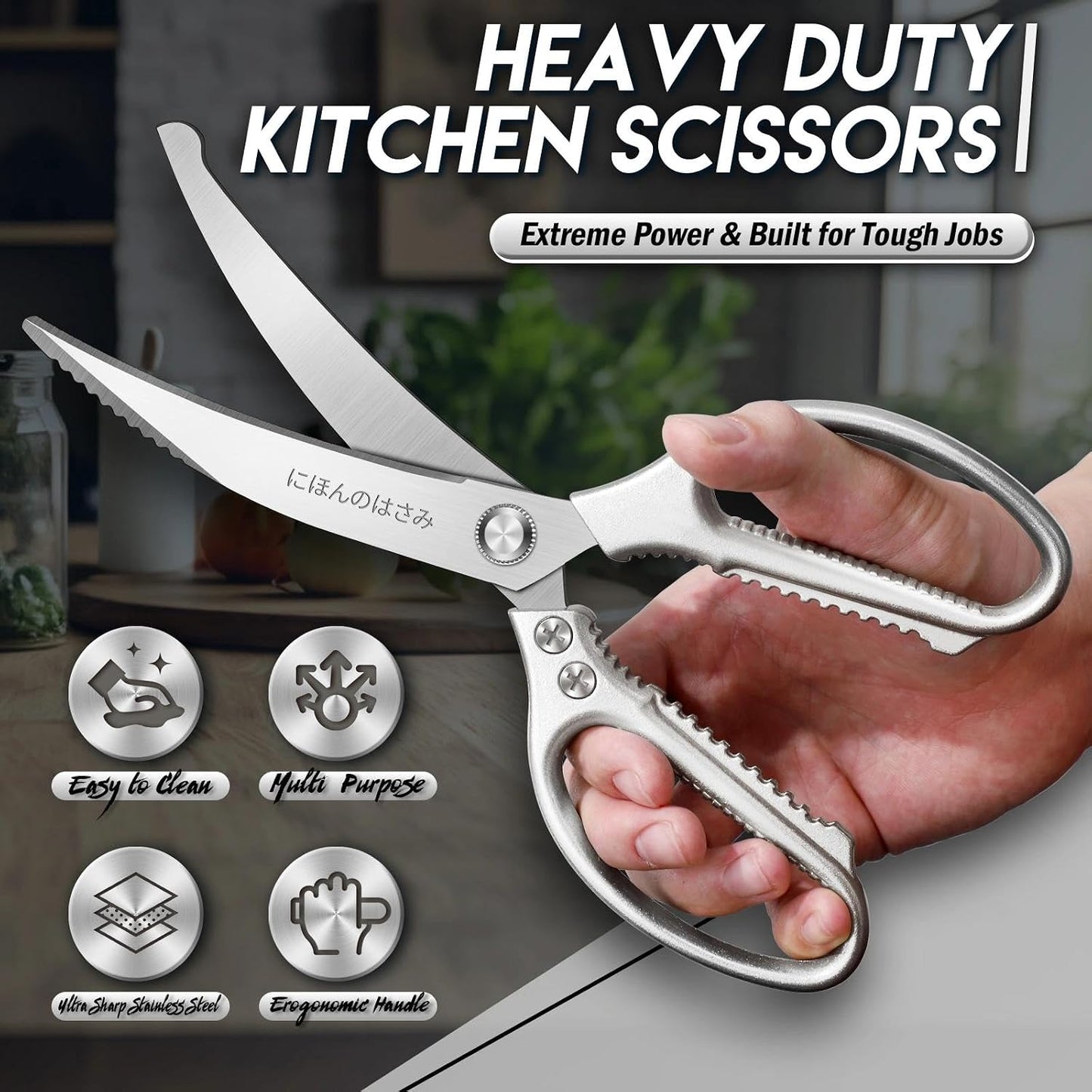 TIJERAS Kitchen Scissors Set Blue - Stainless Steel Kitchen Shear, Sharp Meat Scissors Dishwasher Safe, Heavy Duty Poultry Shears, Japanese Cooking Scissor for Food, Chicken,Turkey, Christmas Gifts