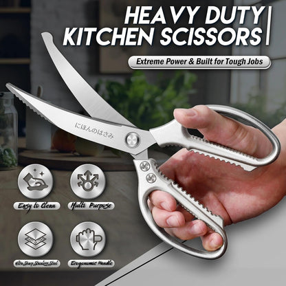 TIJERAS Kitchen Scissors Set Blue - Stainless Steel Kitchen Shear, Sharp Meat Scissors Dishwasher Safe, Heavy Duty Poultry Shears, Japanese Cooking Scissor for Food, Chicken,Turkey, Christmas Gifts