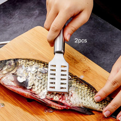 2 Pcs Fish Scaler,Stainless Steel Fish Scaler Remover with Handle Sawtooth Descaler Tool Kitchen Tool for Family Kitchen, Seafood Markets