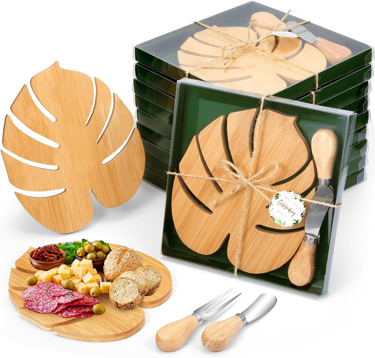 Ziliny 6 Set Hawaiian Palm Leaf Mini Charcuterie Board Gift