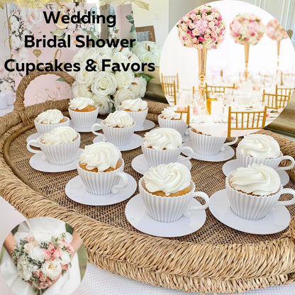Evelots Baking Cupcake Molds - Silicone Teacup Set - 24 Pc Set - Oven-Safe - Nonstick - Muffin Cups for Bridal/Baby Shower, Birthday/Tea Party - 12 Cups & 12 Saucers - BPA Free